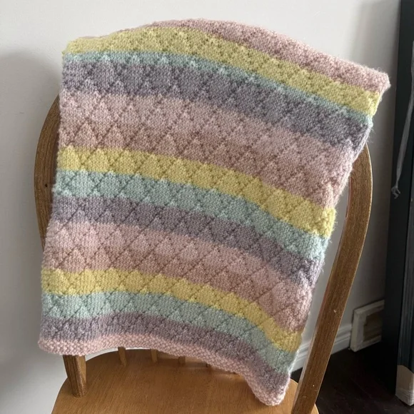 Colorful Striped Handmade Knit Baby Blanket - Picture 2 of 6